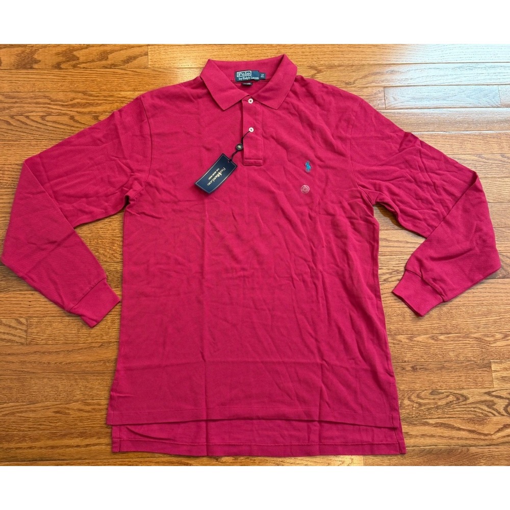 New Polo Ralph Lauren Long Sleeve Polo Shirt Mens Large Tall LT Pink Pony "Mesh"